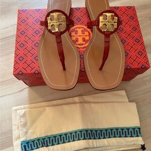 Tory Burch Red and Gold Thong Sandals